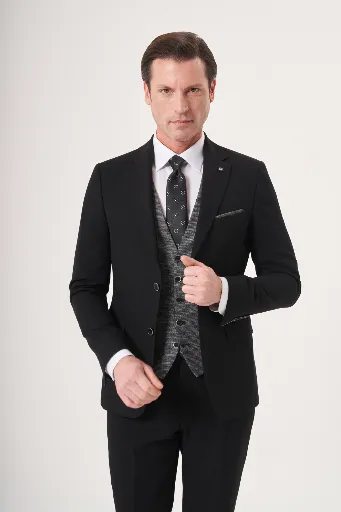 Jakamen Men’s Black Slim Fit Vest Suit