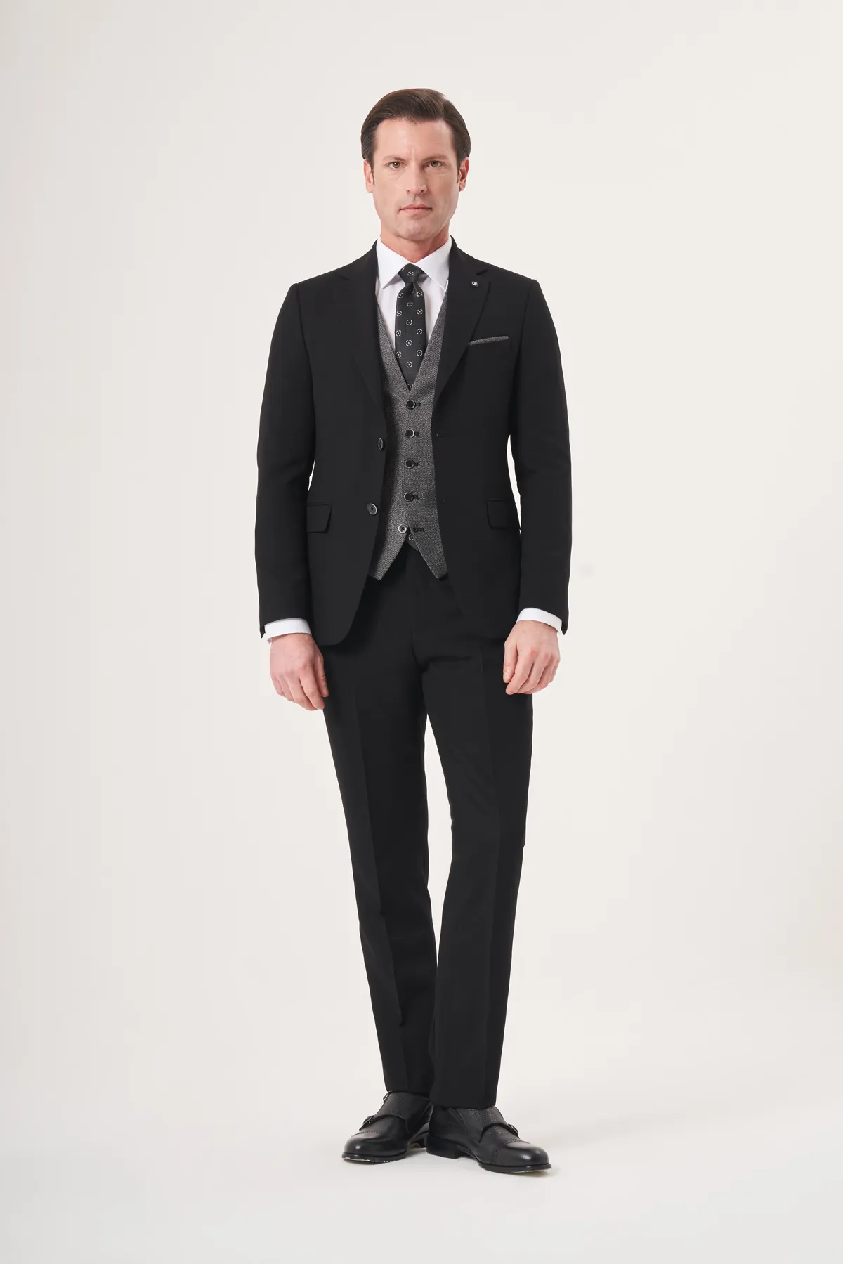 Jakamen Men’s Black Slim Fit Vest Suit